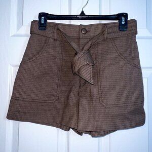Zara Houndstooth Plaid Shorts Brown Size S